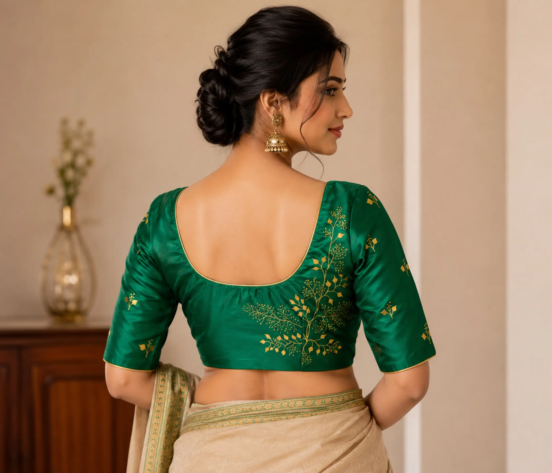 Hand-Painted Emerald Green Silk blouse